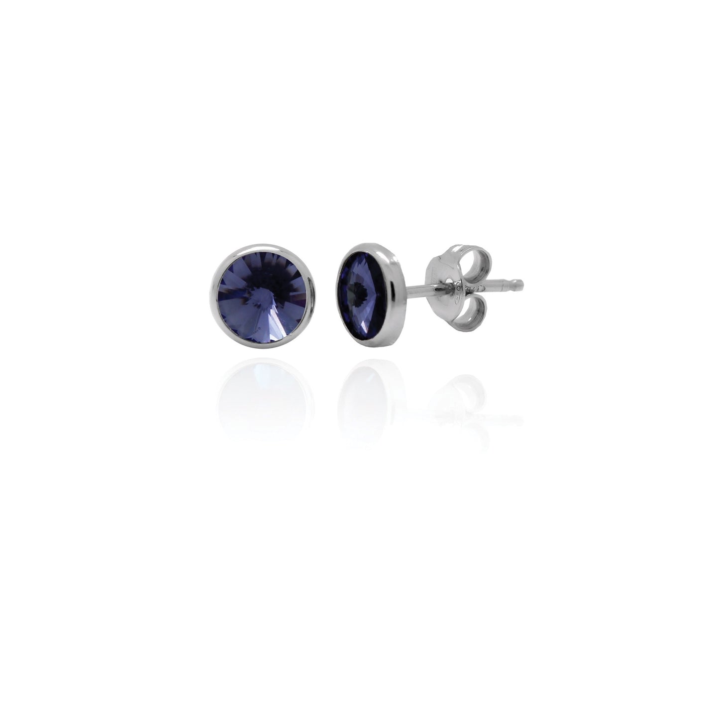 Rhodium Plated Sterling Silver Stud earrings 7mm circle crystal from Basic