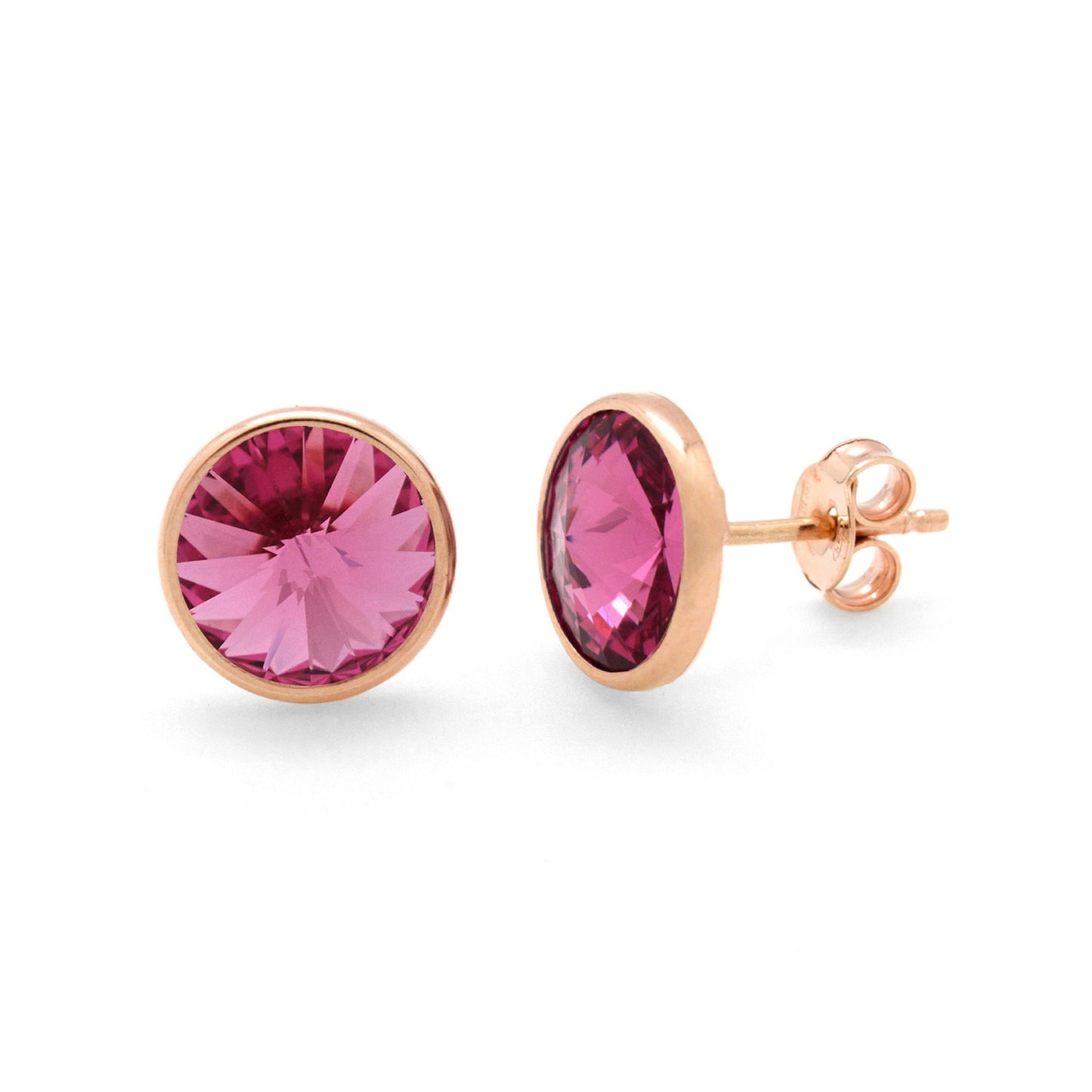 Rose Gold plated Sterling Silver Stud earrings 11,5mm circle crystal from Basic