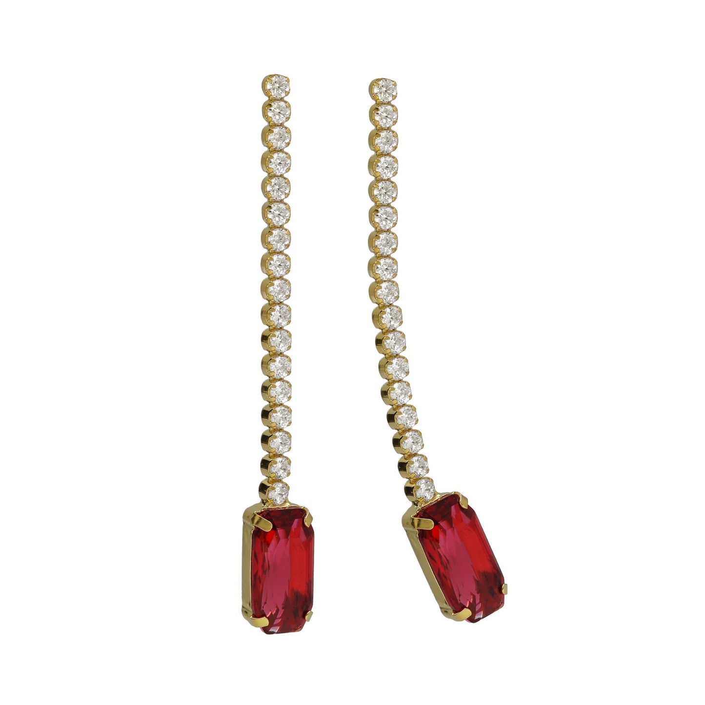 Gold plated Sterling Silver Long earrings waterfall red crystal from Ginger