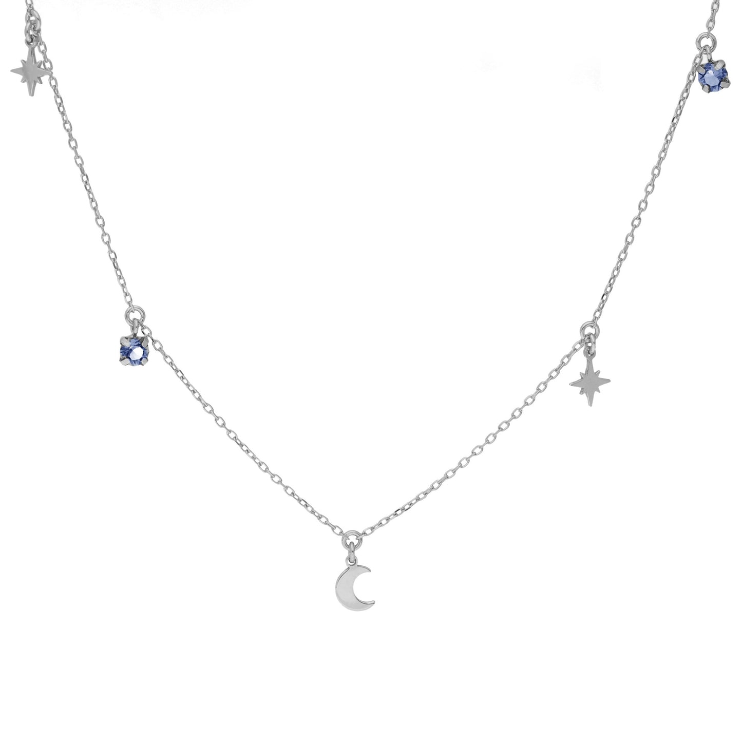 Sterling Silver Short necklace moon blue crystal from El Firmamento