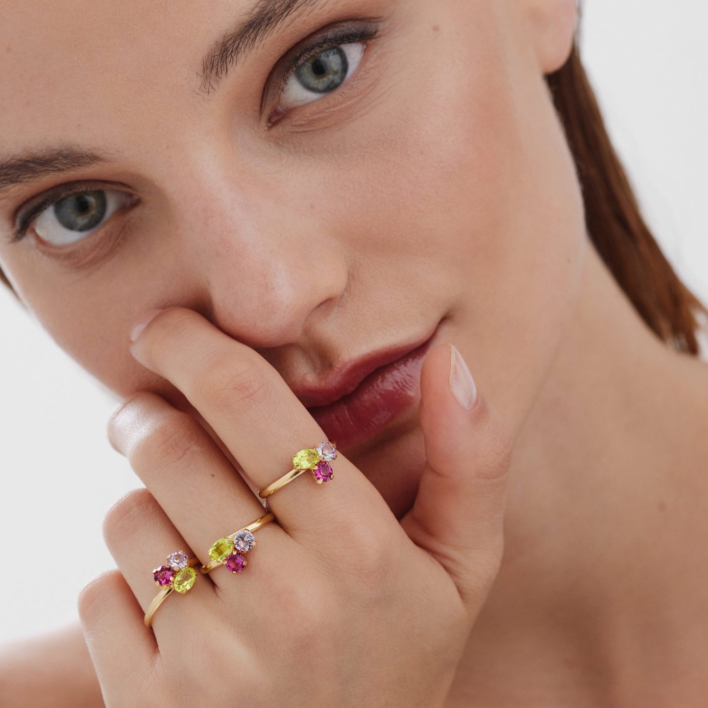 Gold plated Sterling Silver Adjustable ring multicolor crystal from Odele