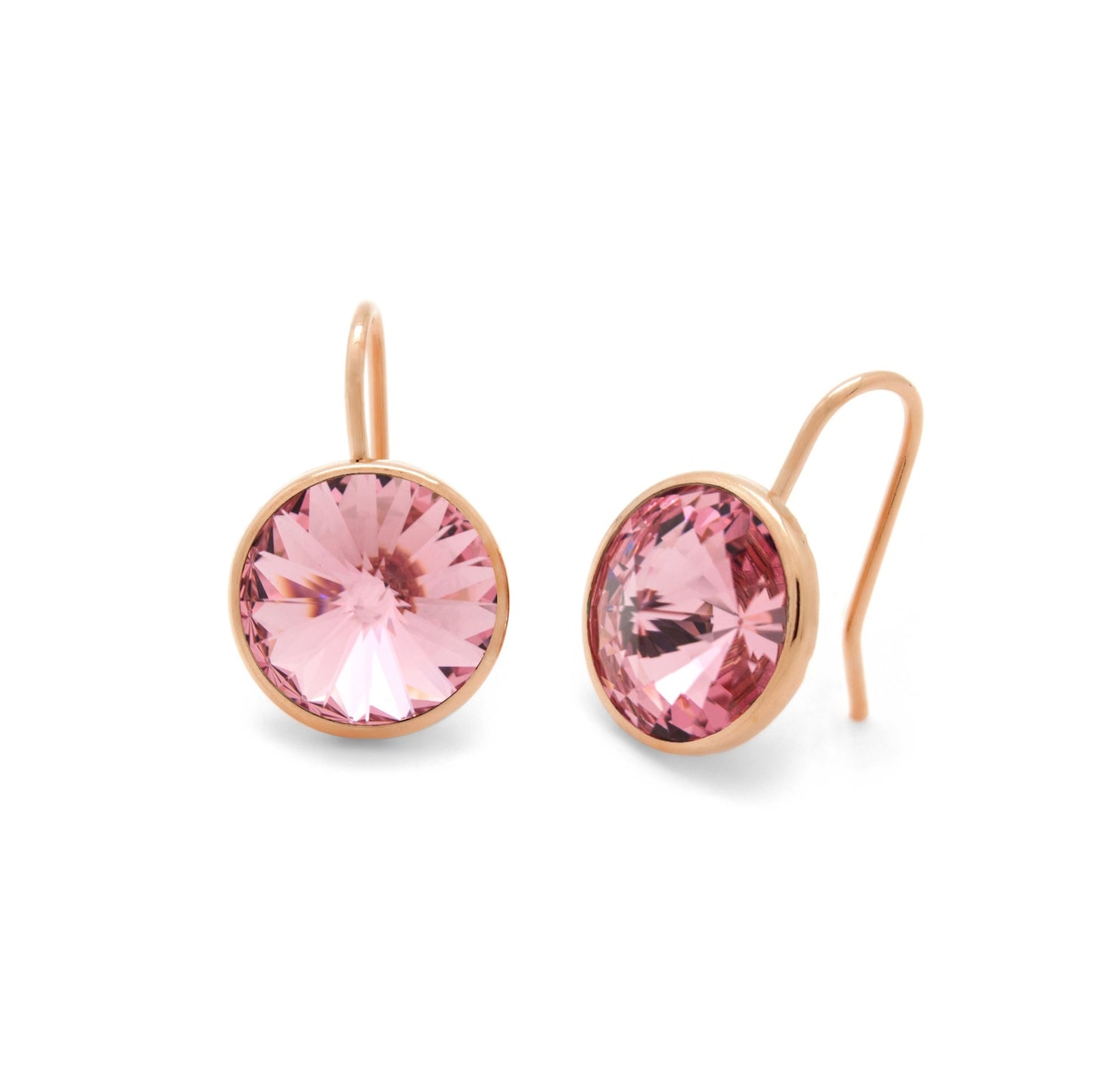 Pendientes cortos 11,5mm círculo cristal en Plata baño Oro Rosa de Basic