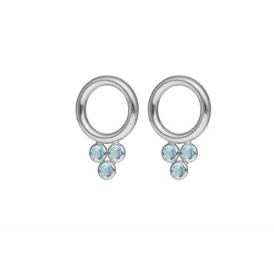 Rhodium Plated Sterling Silver Long earrings circle blue crystal from Dahlia