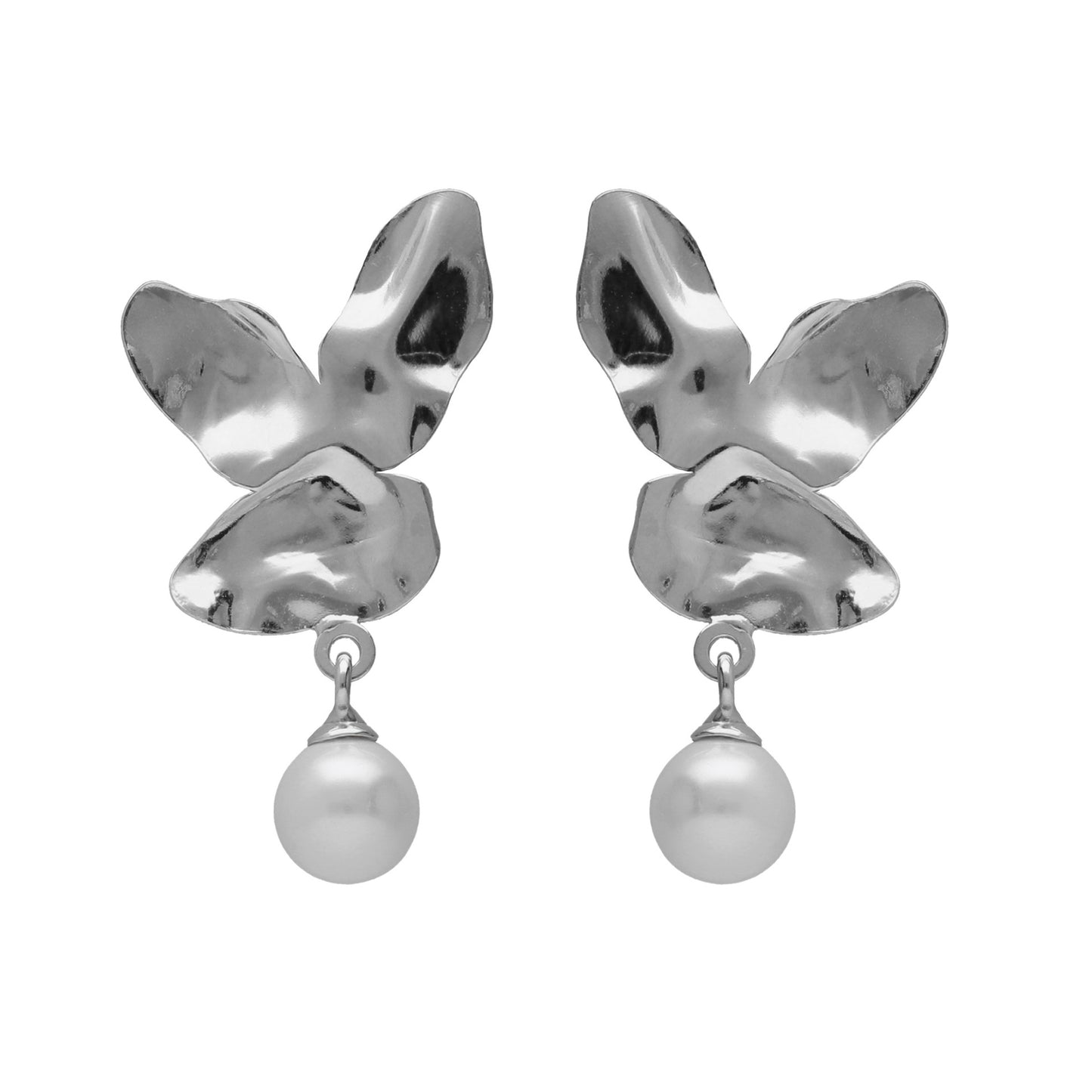 Sterling Silver Short earrings leaf pearl from Radiance