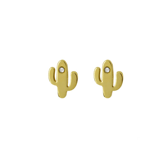 Pendientes botón cactus cristal blanco en Plata de Areca