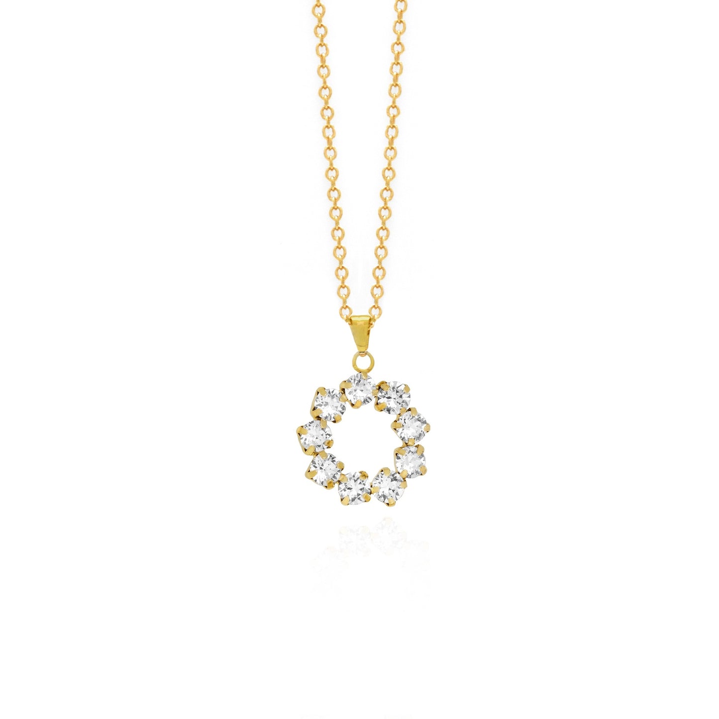 Sterling Silver Short necklace circle white crystal from Fiorella