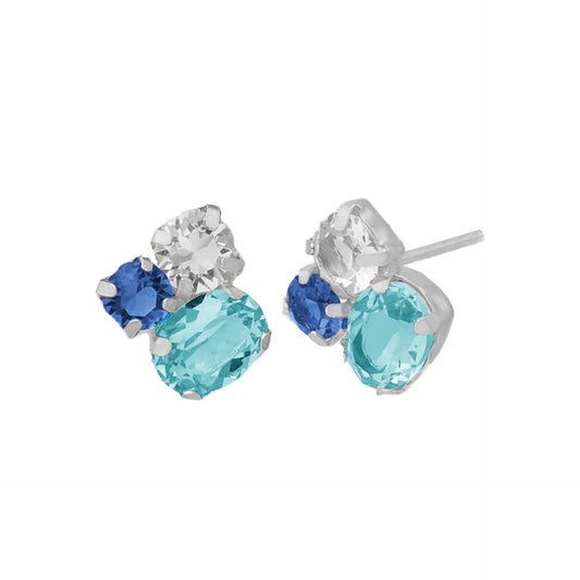 Pendientes cortos cristal azul en Plata baño rodio de Alexandra