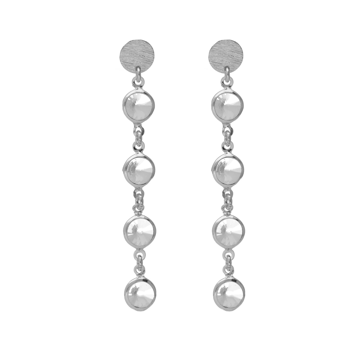 Sterling Silver Long earrrings 7mm circle white crystal from Noise