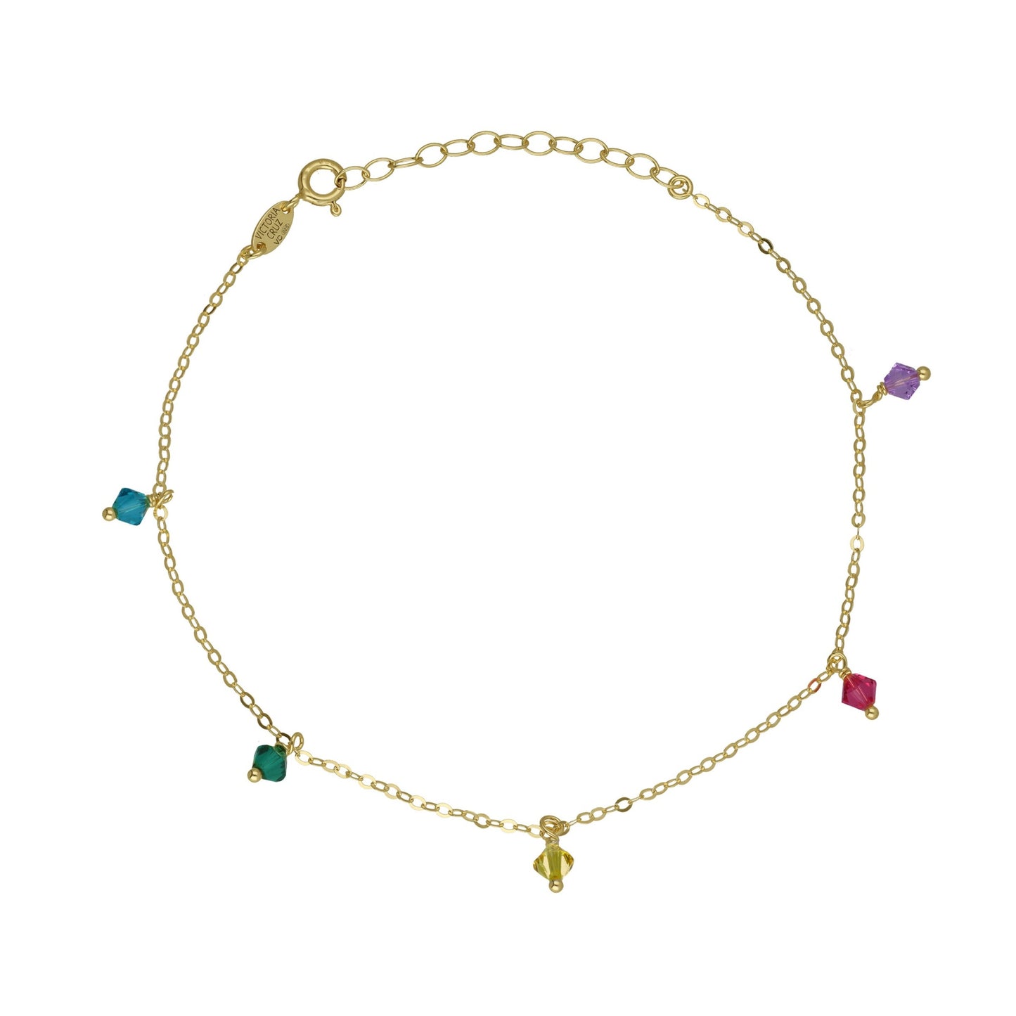 Sterling Silver Anklet multicolor crystal