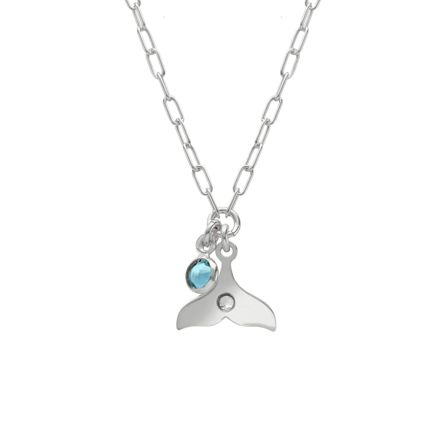 Sterling Silver Short necklace whale tail blue crystal from Ocean