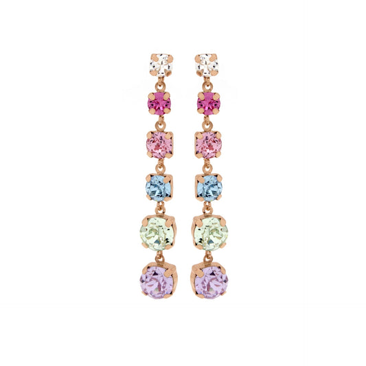 Pendientes largos cascada cristal multicolor en Plata baño Oro Rosa de Celine