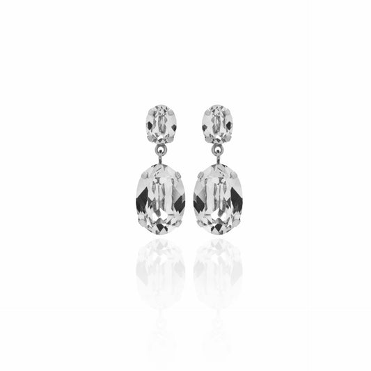 Rhodium Plated Sterling Silver Long earrings oval white crystal from Oval