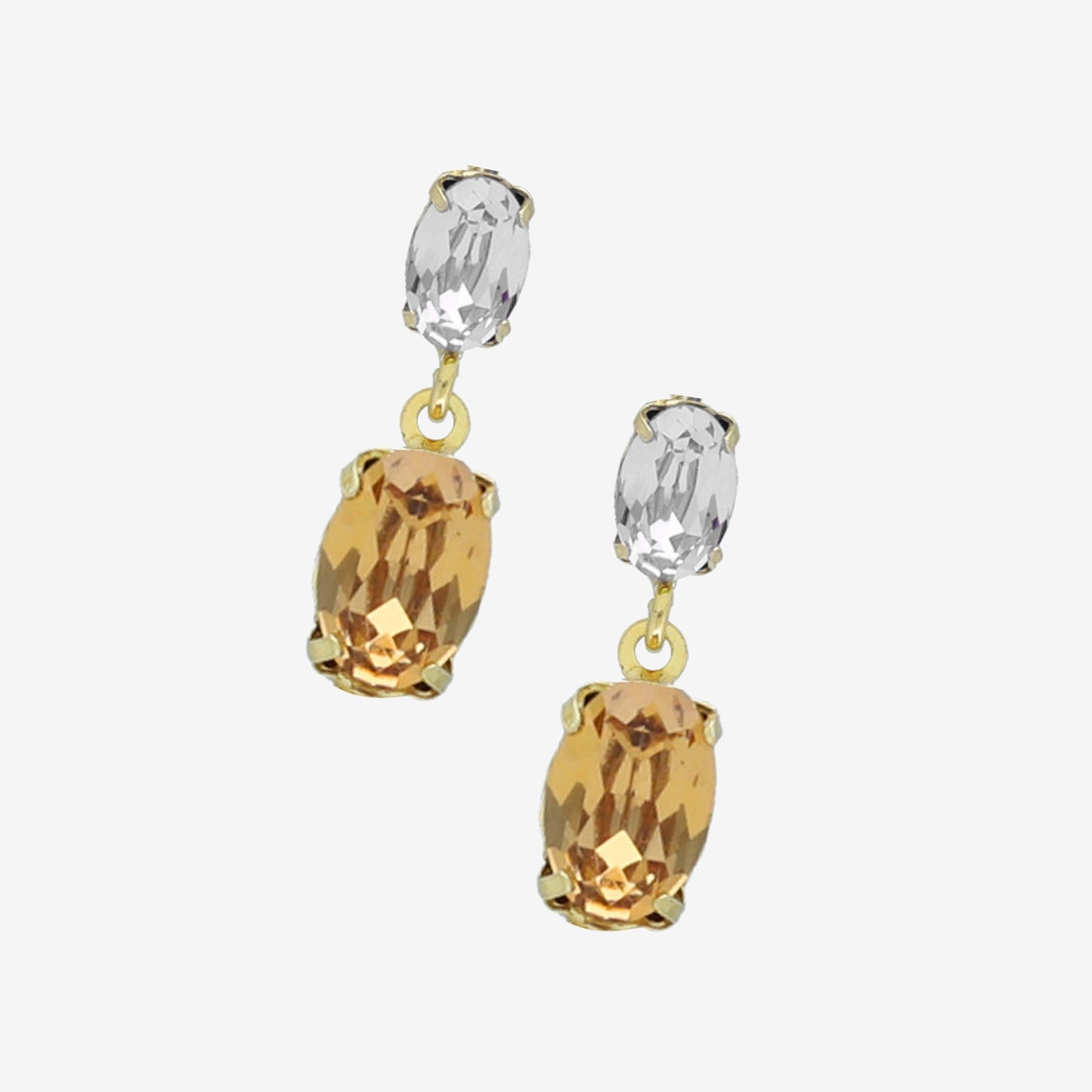 Pendientes cortos oval cristal en Plata baño Oro de Gemma