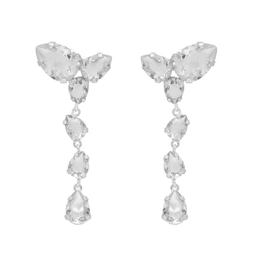 Pendientes largos lágrima cristal blanco en Plata baño rodio de Magnolia