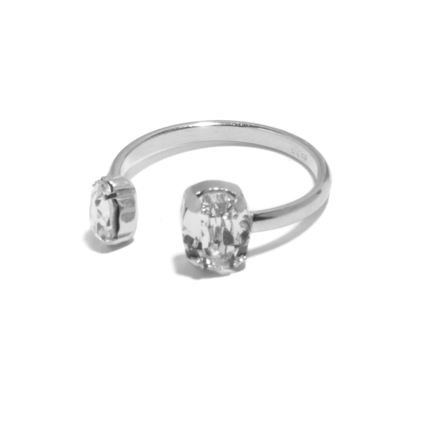 Rhodium Plated Sterling Silver Adjustable ring oval crystal from Gemma