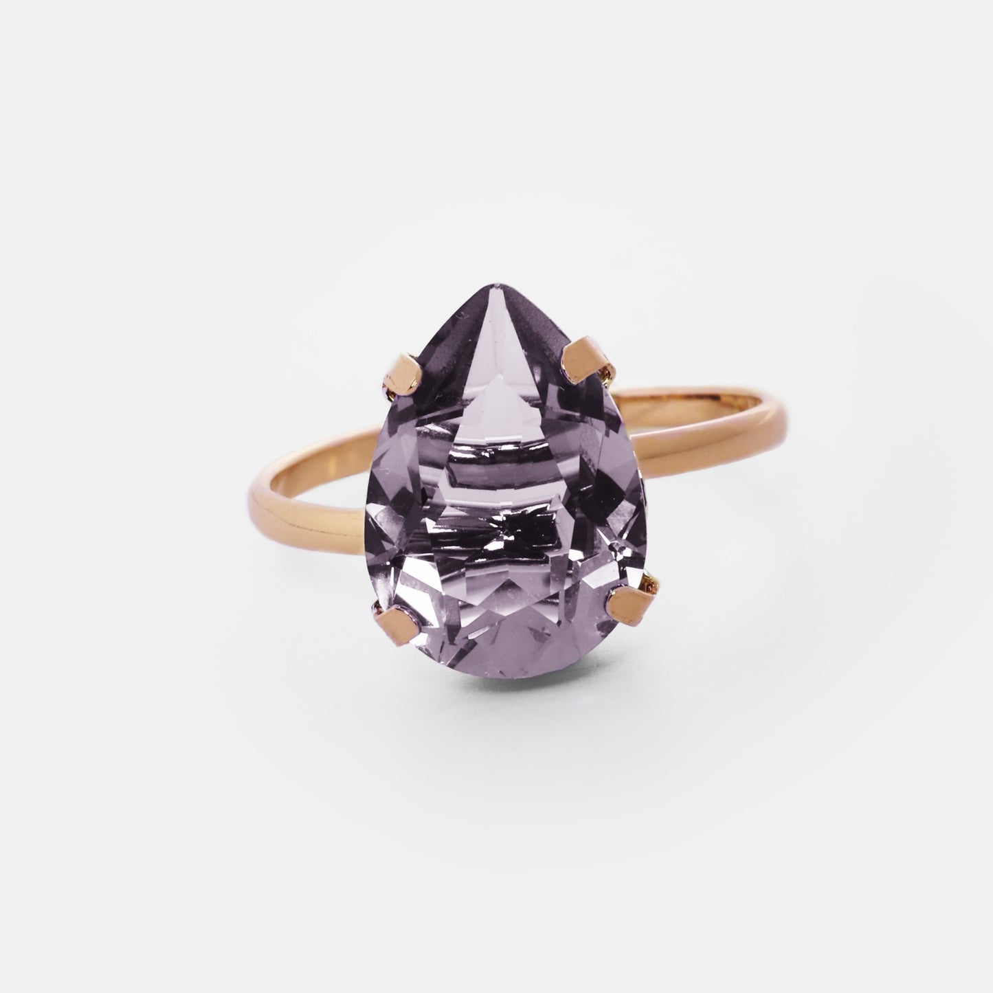 Rose Gold plated Sterling Silver Adjustable ring drop crystal from Blooming