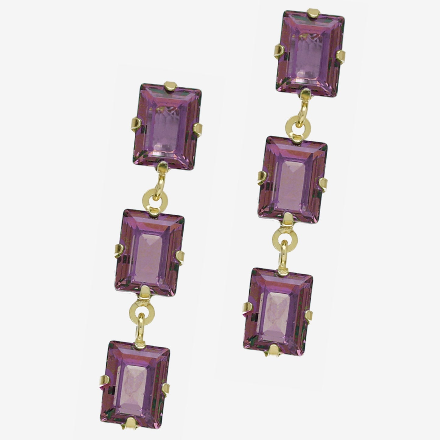 Gold plated Sterling Silver Long earrings rectangle crystal from Chiara