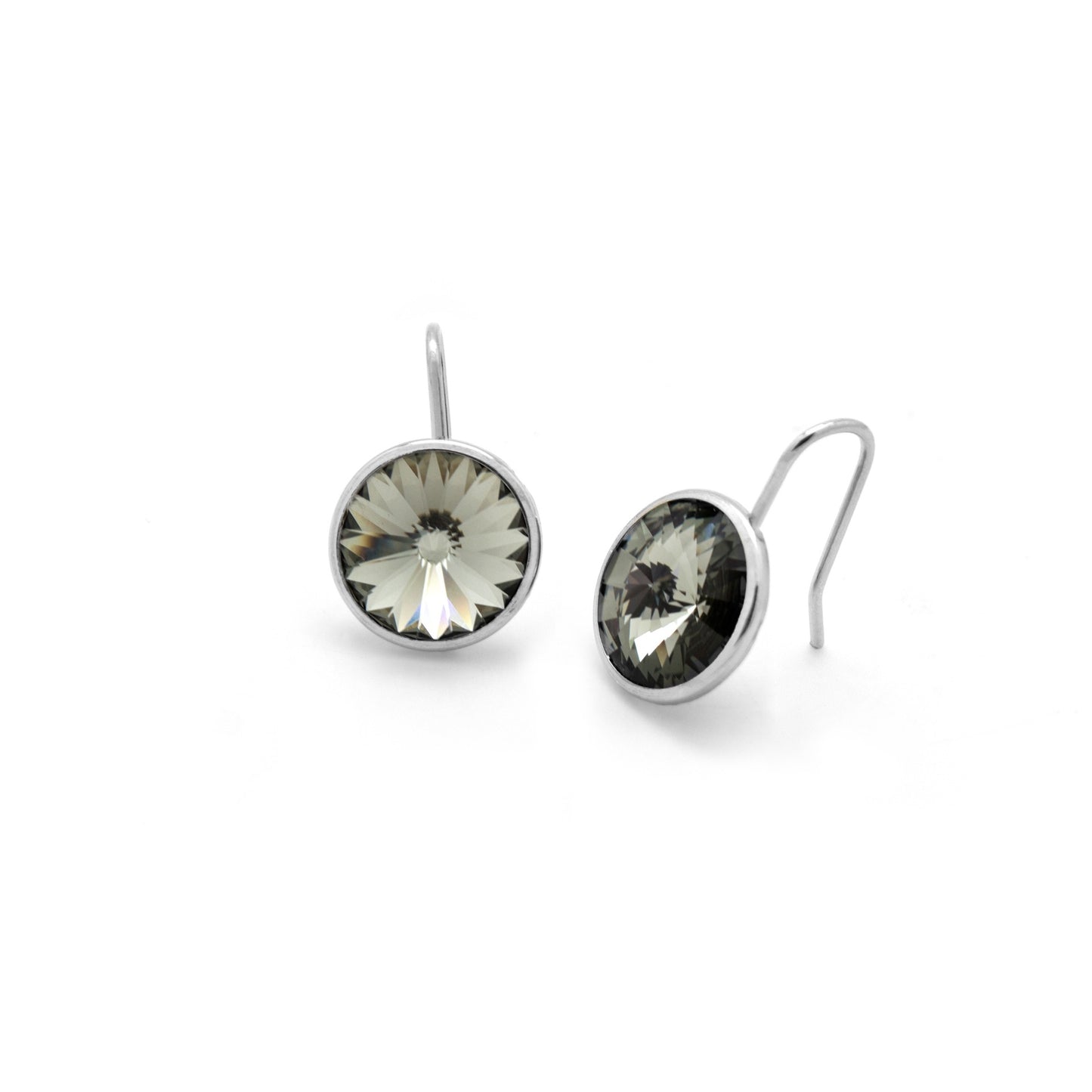 Rhodium Plated Sterling Silver Short earrings 11,5mm circle crystal from Basic