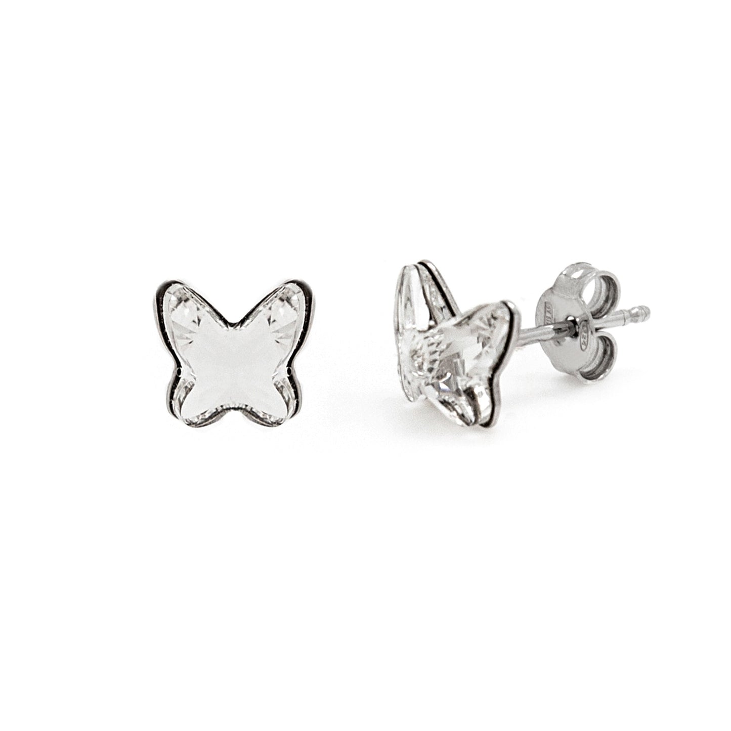 Rhodium Plated Sterling Silver Stud earrings butterfly crystal from Fantasy