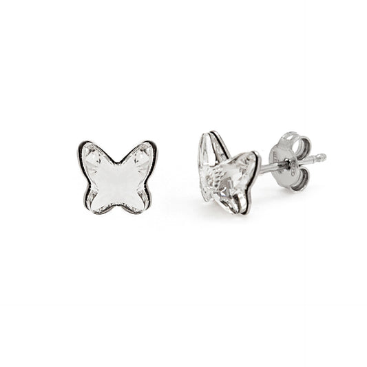 Pendientes botón mariposa cristal en Plata baño rodio de Fantasy