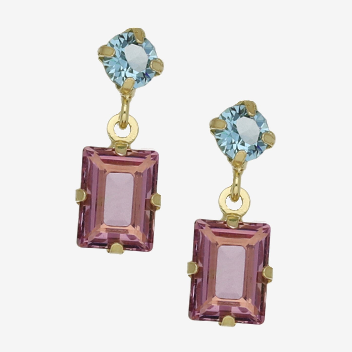 Gold plated Sterling Silver Short earrings rectangle crystal from Sabina