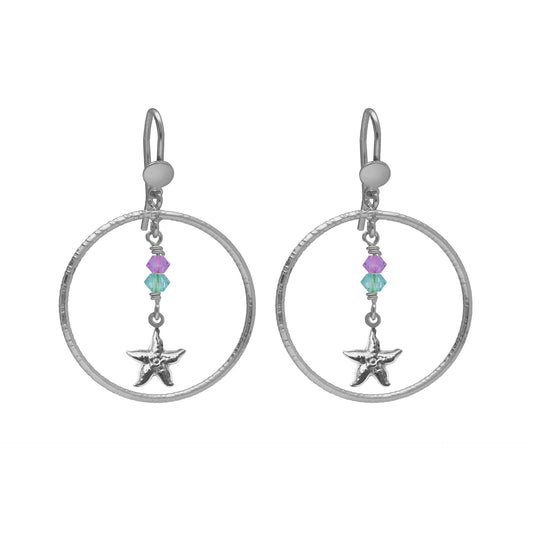 Pendientes largos estrella cristal multicolor en Plata baño rodio de Bliss