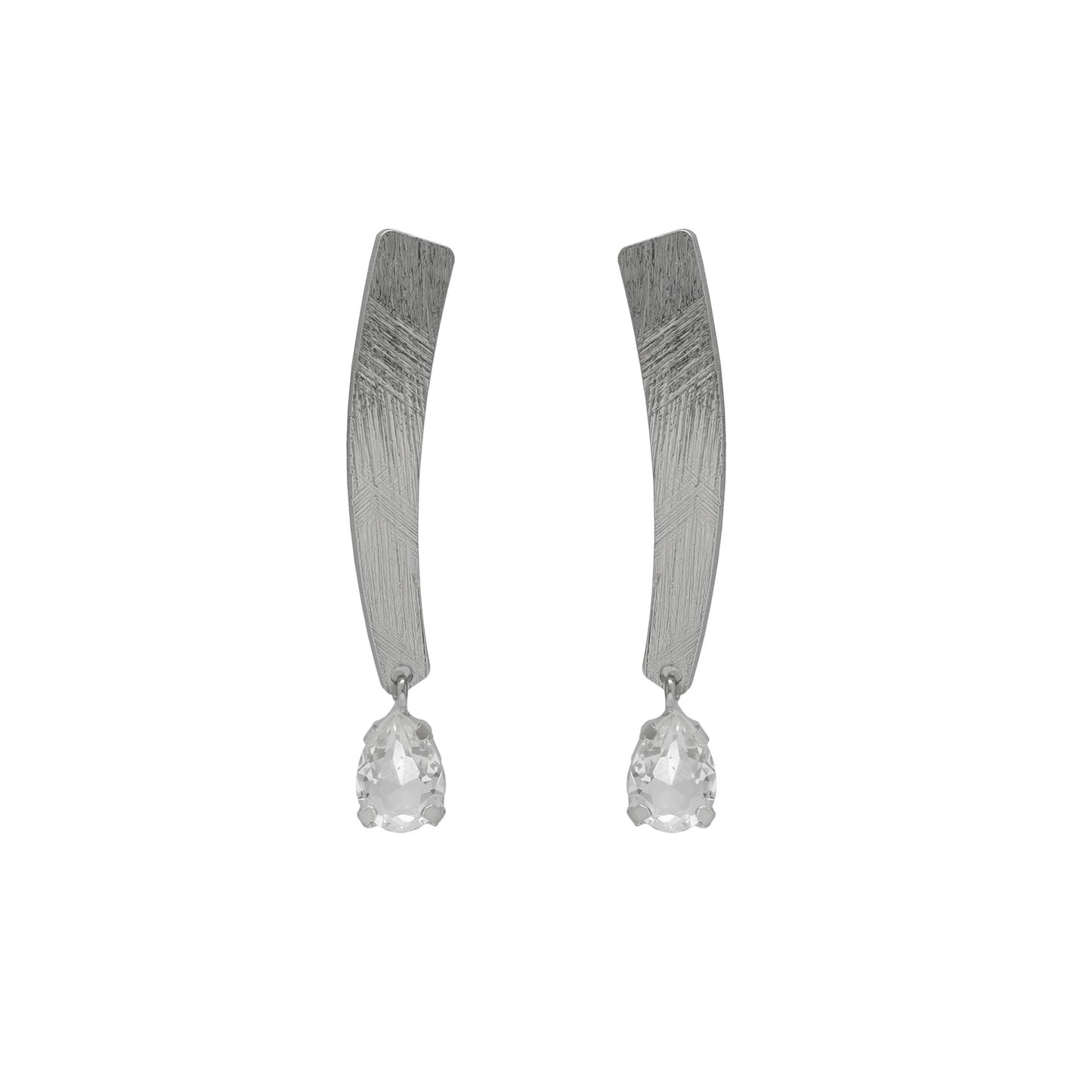 Rhodium plated Sterling Silver Hoops earrings drop white crystal from Noise