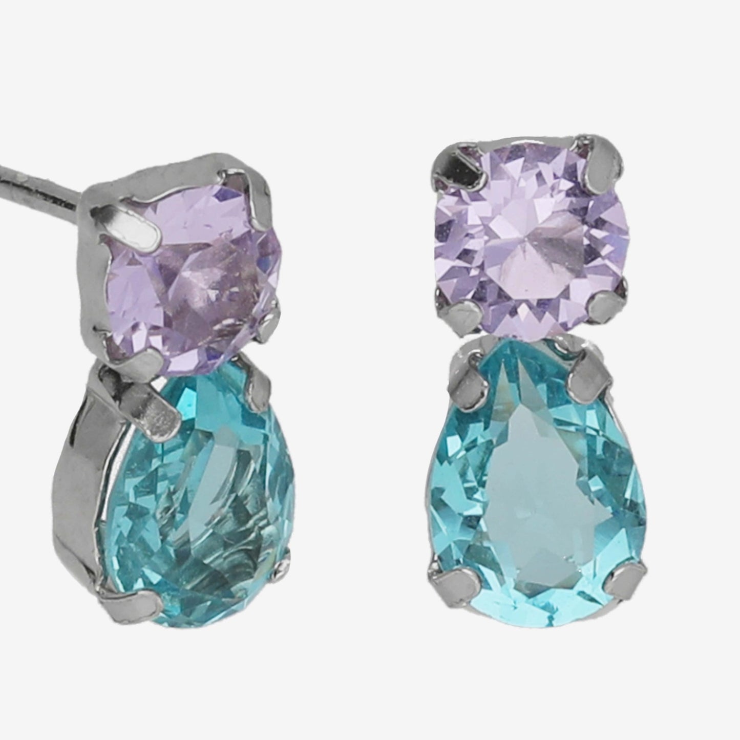 Pendientes cortos cristal azul en Plata baño rodio de Bay