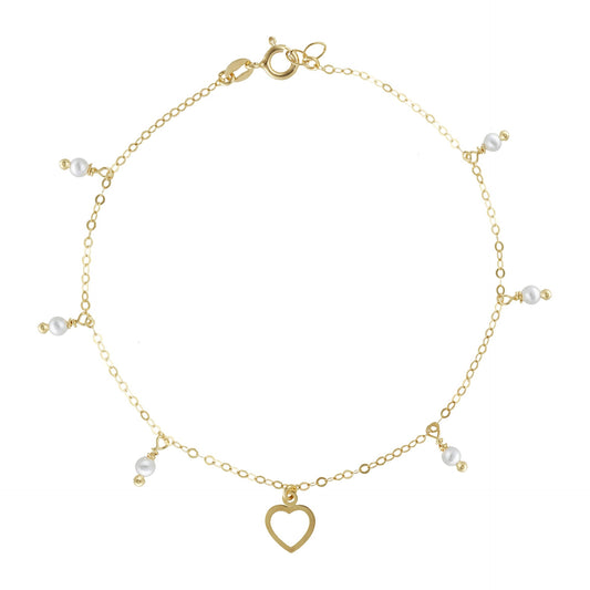 Gold plated Sterling Silver Anklet heart pearl