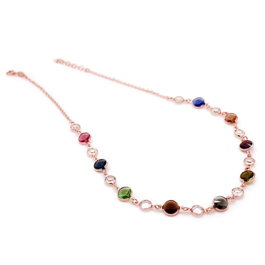 Rose Gold plated Sterling Silver Short necklace circle multicolor crystal from Basic