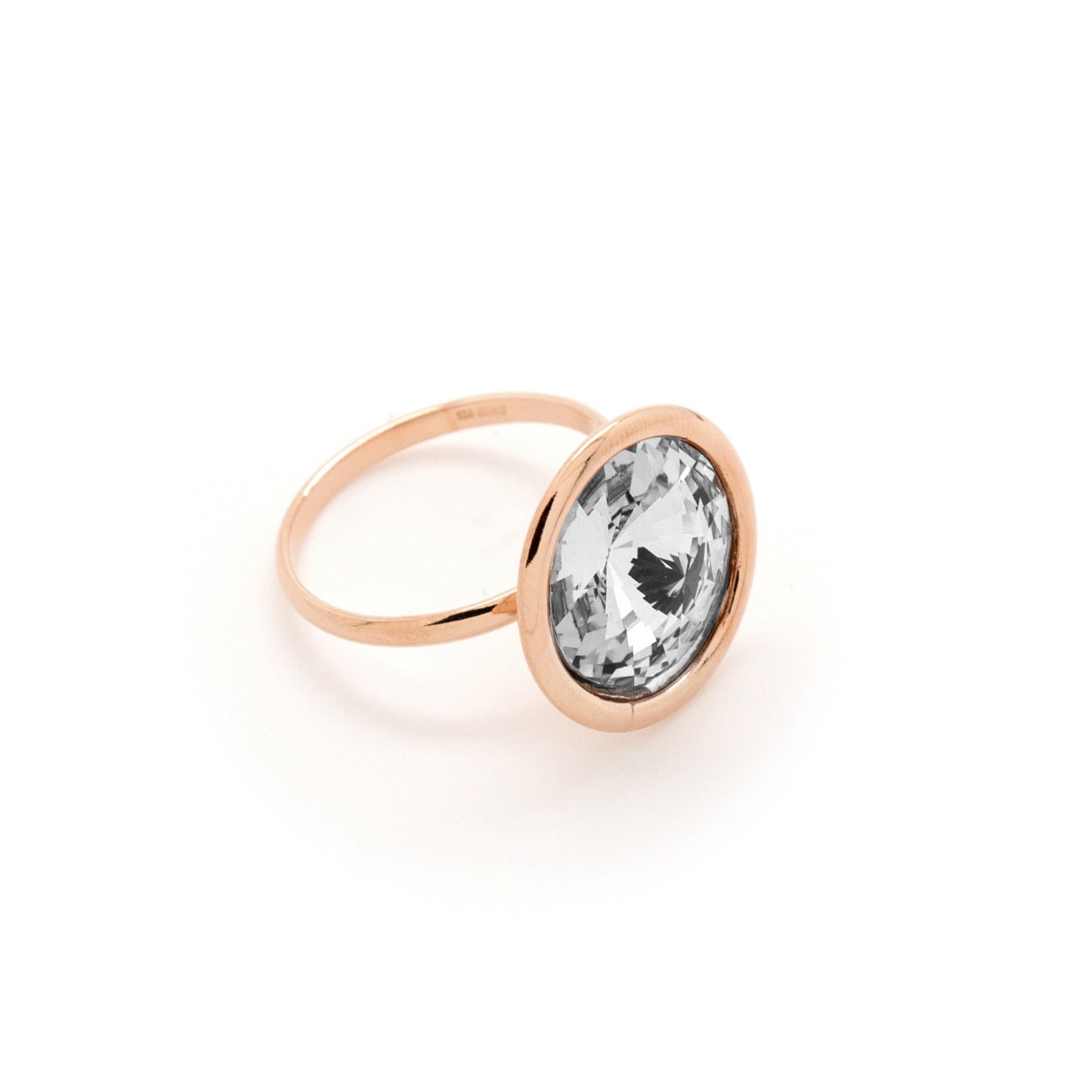 Anillo ajustable 18mm círculo cristal en Plata baño Oro Rosa de Basic