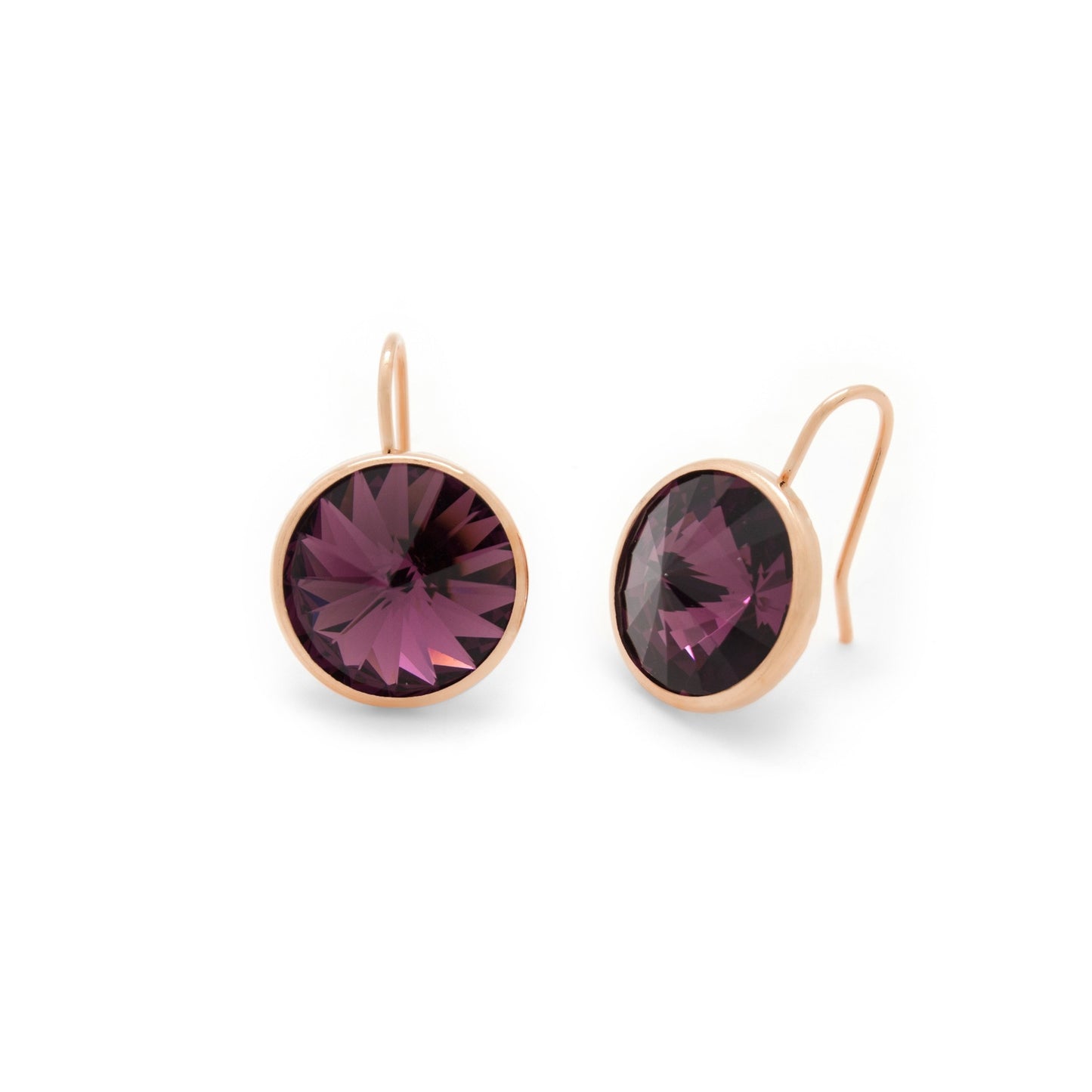 Rose Gold plated Sterling Silver Short earrings 15mm circle crystal from Basic