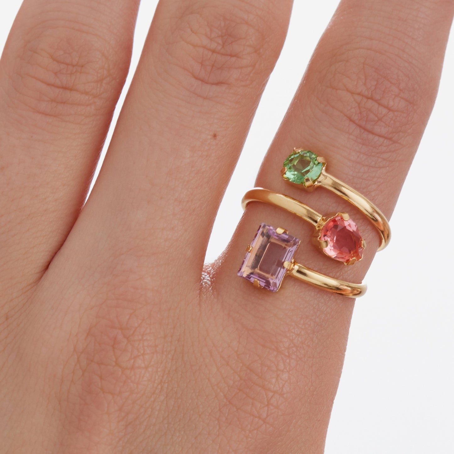 Sterling Silver Adjustable ring multicolor crystal from Bay