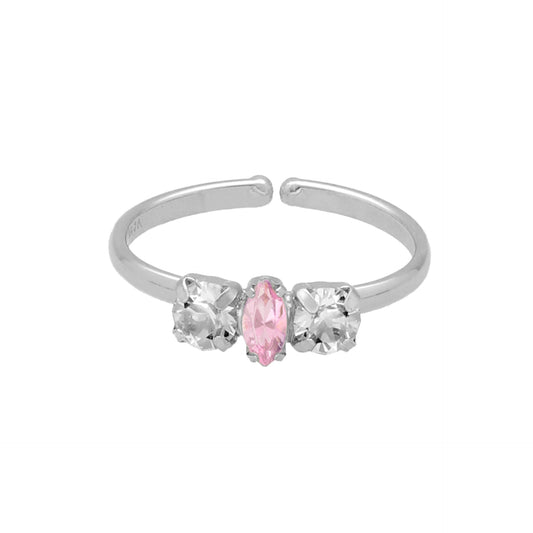 Anillo ajustable cristal rosa en Plata baño rodio de Maisie