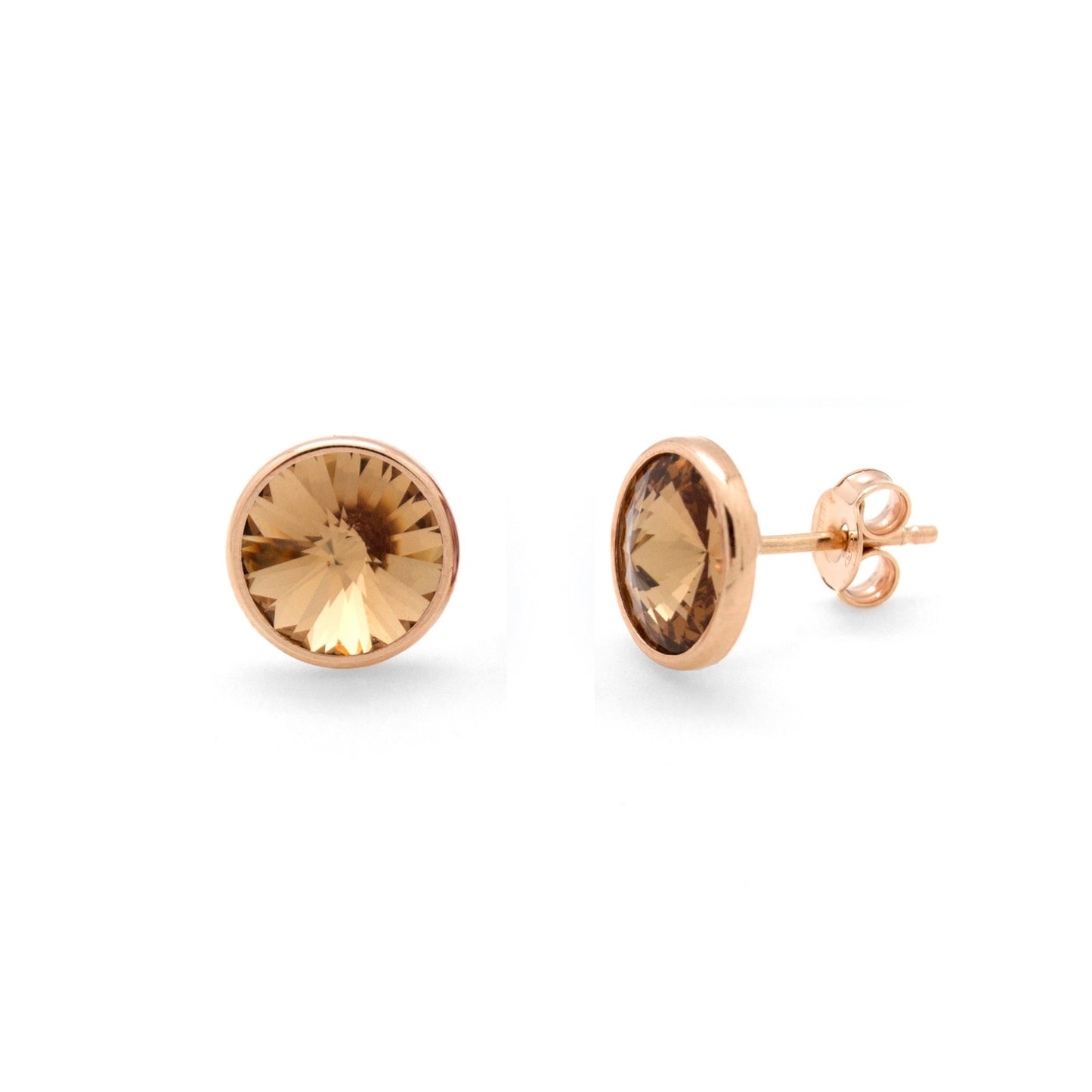 Rose Gold plated Sterling Silver Stud earrings 9mm circle crystal from Basic