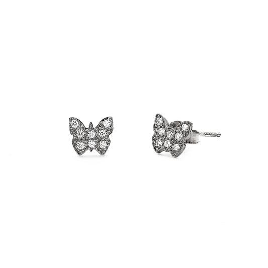 Pendientes botón mariposa cristal blanco en Plata baño rodio de Kids