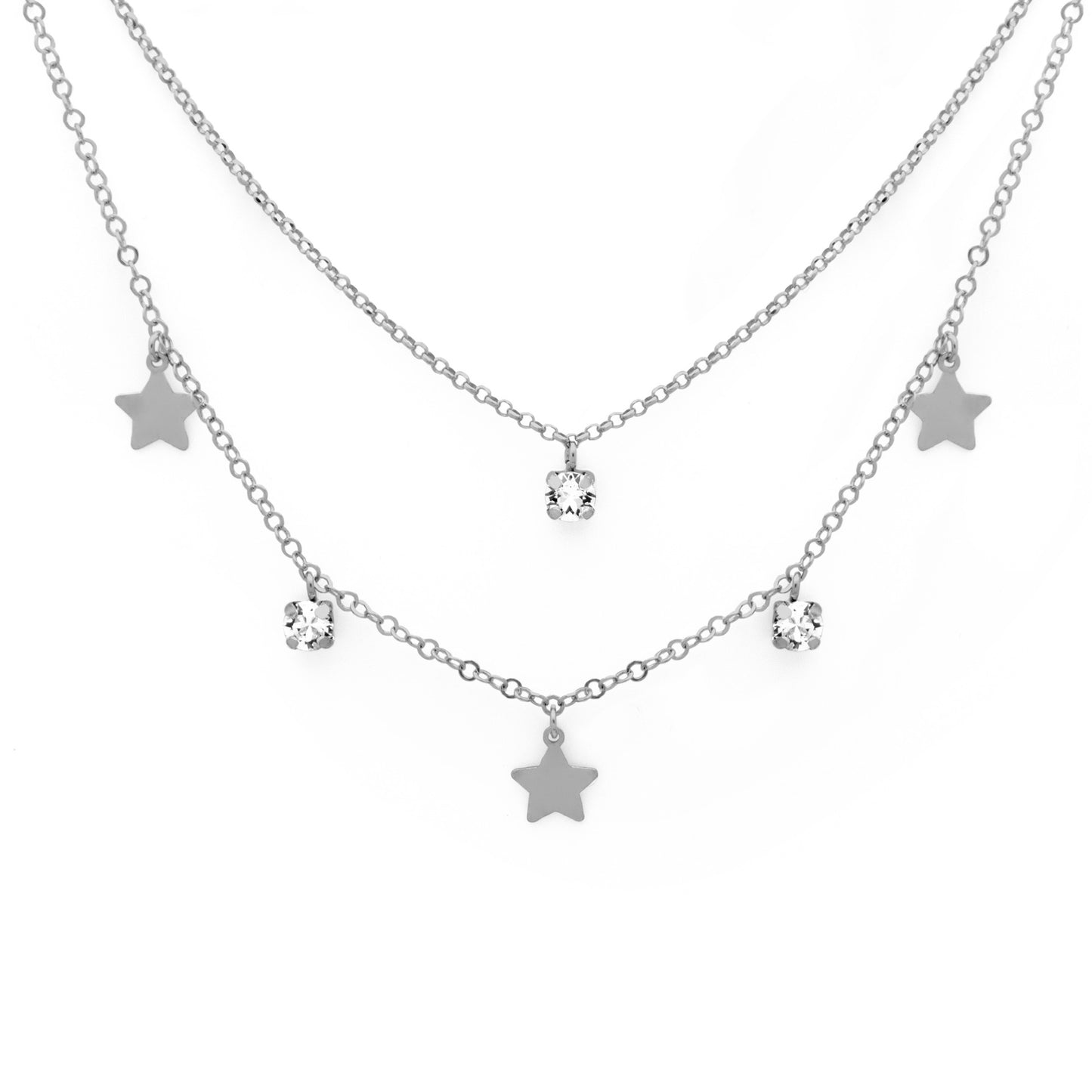 Collar layering estrella cristal blanco en Plata de Layered