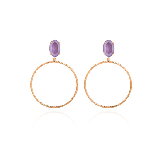 Rose Gold plated Sterling Silver Hoop earrings oval violet crystal from Lilac