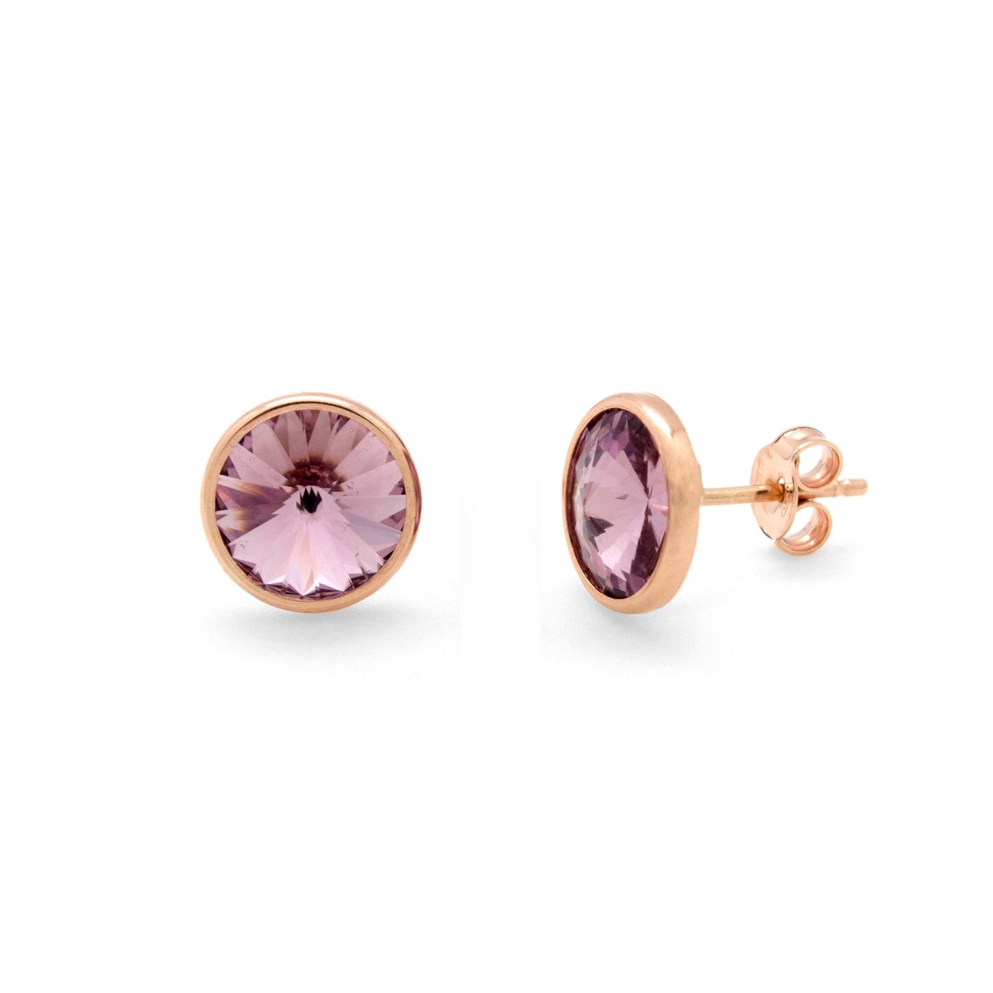 Rose Gold plated Sterling Silver Stud earrings 9mm circle crystal from Basic