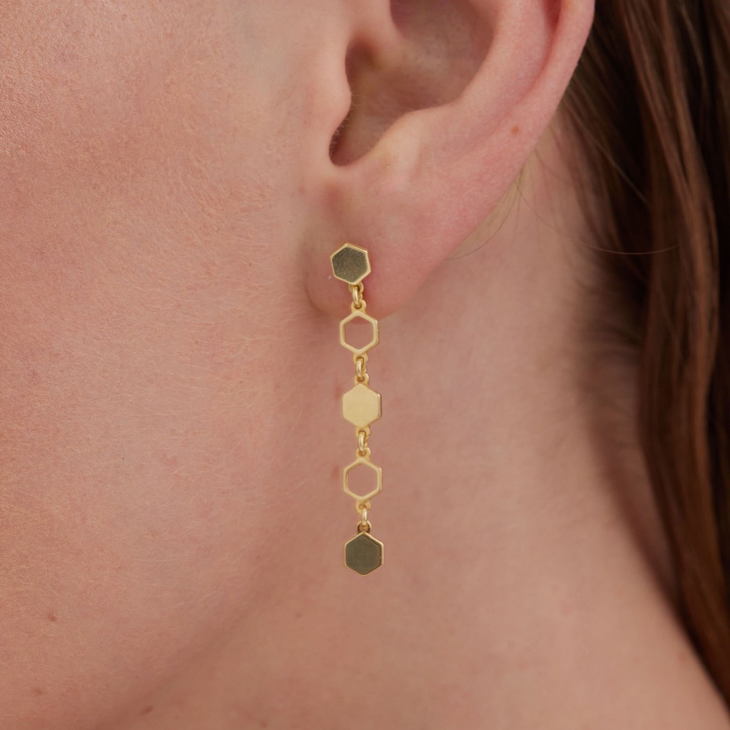 Gold plated Sterling Silver Long earrings hexagonal from Honey