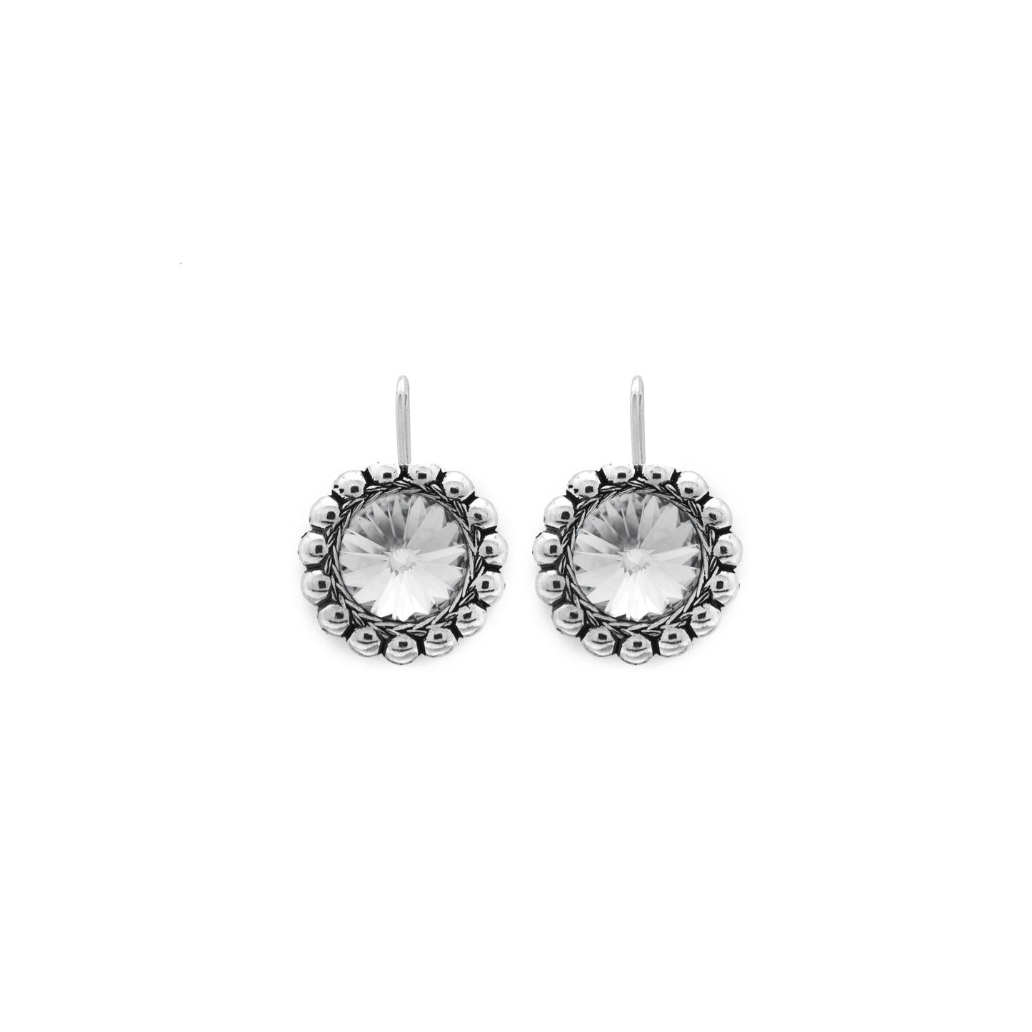 Rhodium Plated Sterling Silver Short earrings circle crystal from Etrusca