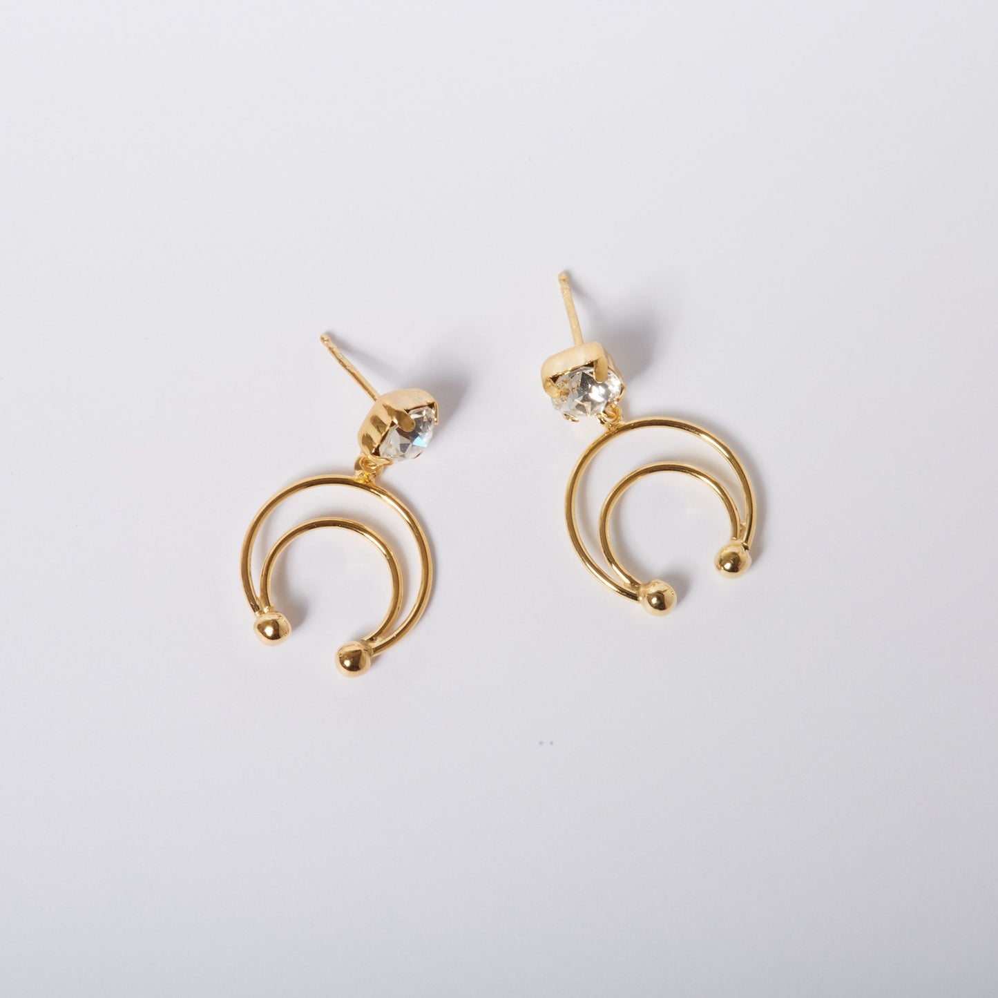 Gold plated Sterling Silver Long earrings moon white crystal from Selene