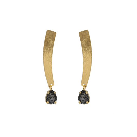 Gold plated Sterling Silver Long earrings drop black crystal from Noise