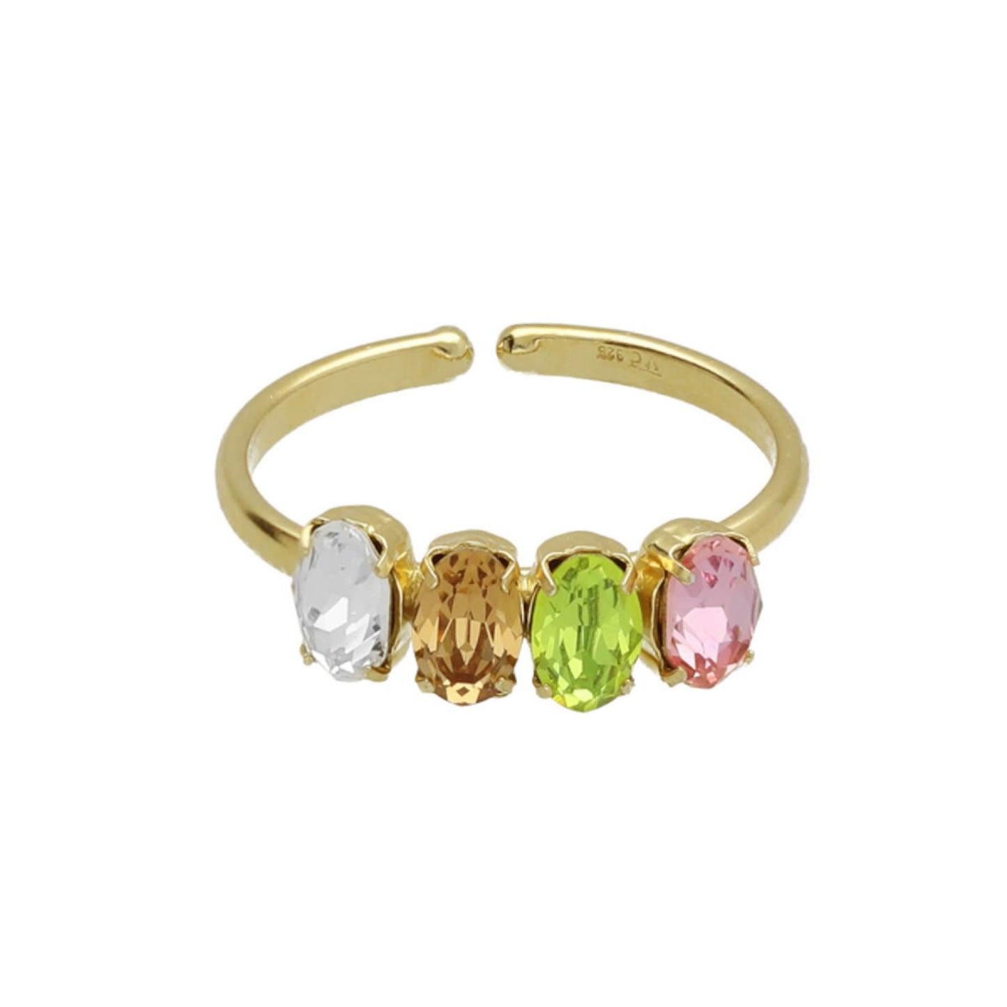 Anillo ajustable oval cristal multicolor en Plata de Alyssa