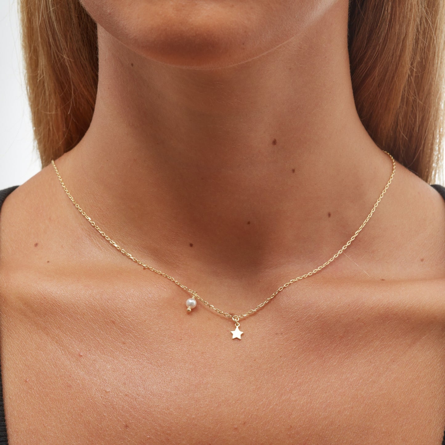 Gold plated Sterling Silver Short necklace star pearl from Alice