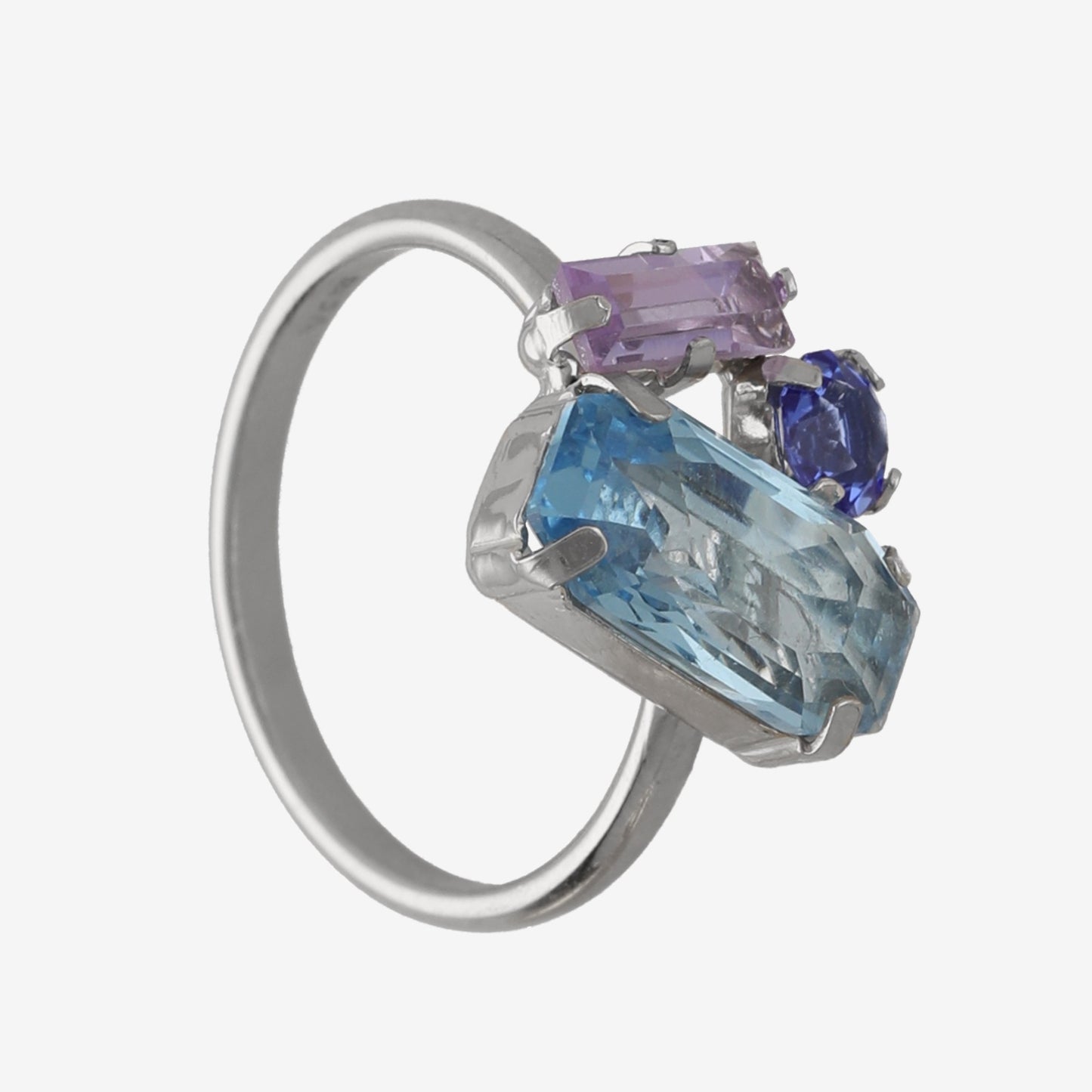 Anillo ajustable rectángulo cristal azul en Plata baño rodio de Inspire