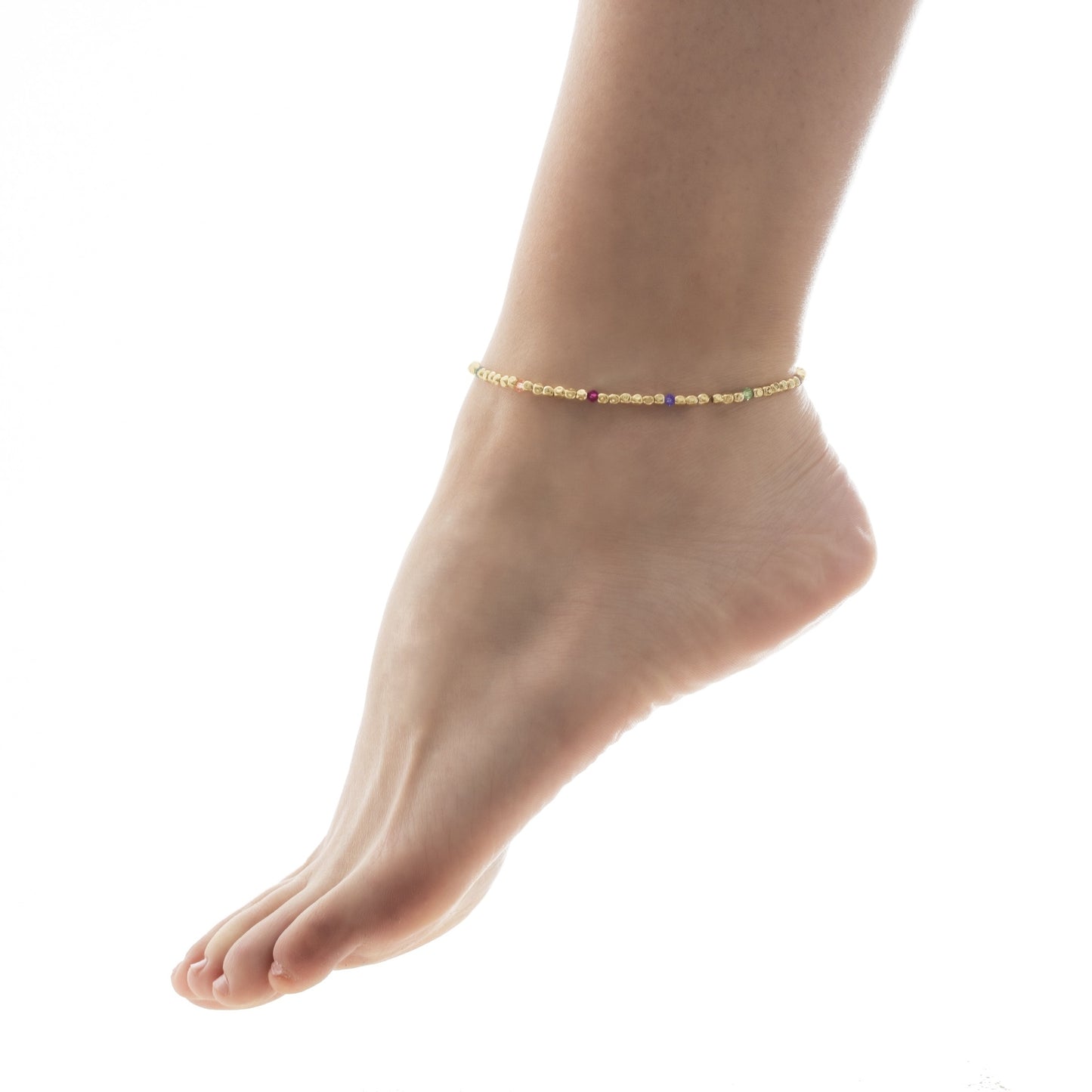 Sterling Silver Anklet multicolor crystal