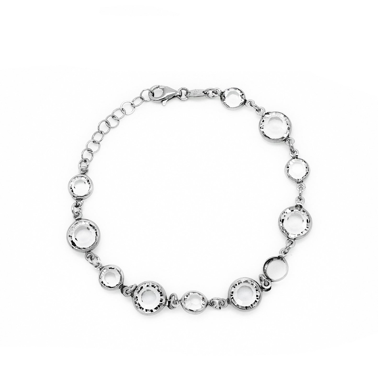 Rhodium Plated Sterling Silver Bracelet circle crystal