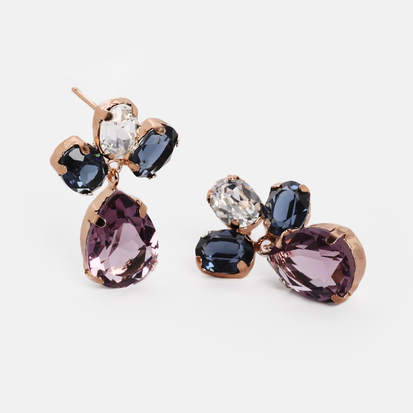 Rose Gold plated Sterling Silver Long earrings drop purple crystal from Blooming