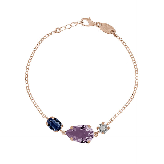 Pulsera lágrima cristal morado en Plata baño Oro Rosa de Blooming